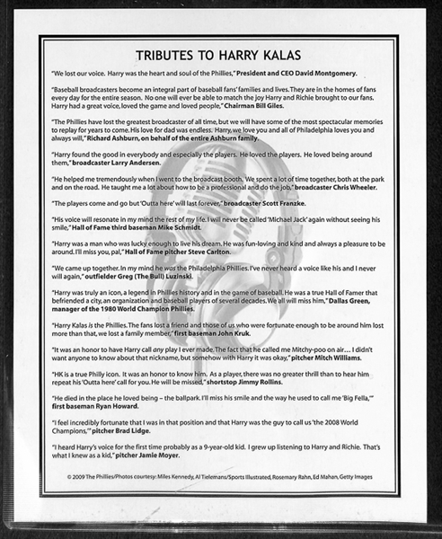 Harry Kalas Signed 8x 10 Photo (Phillies Broadcaster)