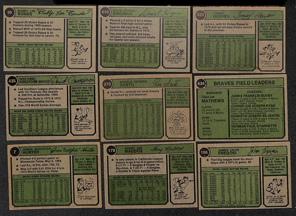 Lot of 1600+ Assorted 1974 Topps Baseball Cards w. Bobby Bonds