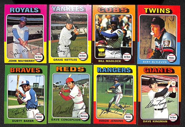 Lot of 1600+ Assorted 1975 Topps Baseball Cards w. Burt Blyleven