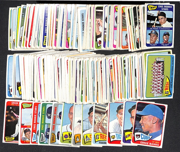 Lot of 257 Different 1965 Topps Baseball Cards w. Stars Including Ernie Banks