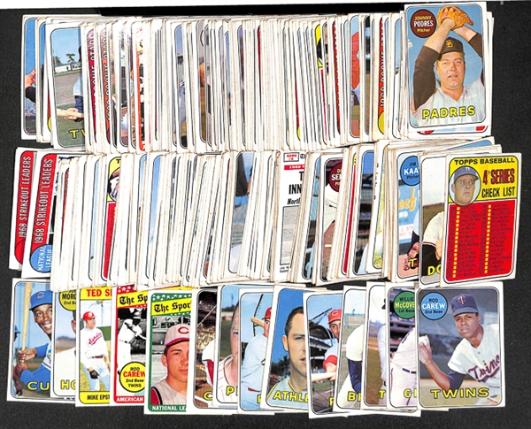 Lot of 317 Different 1969 Topps Baseball Cards w. Stars Including Rod Carew