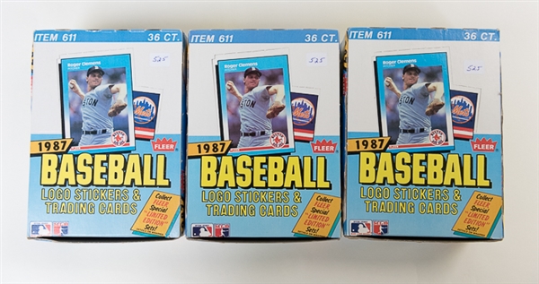 Lot of 3 - 1987 Fleer Baseball Sealed Wax Boxes w. Potential for Barry Bonds Rookie Card
