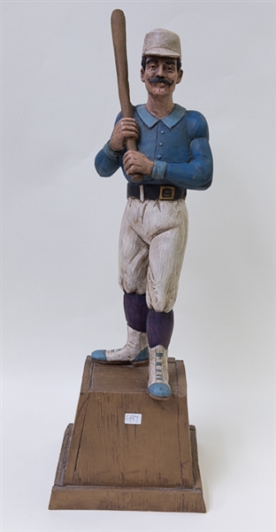 22 Cigar Store Resin Replica Of Baseball Player c. 1989 Sheely Casey In Play
