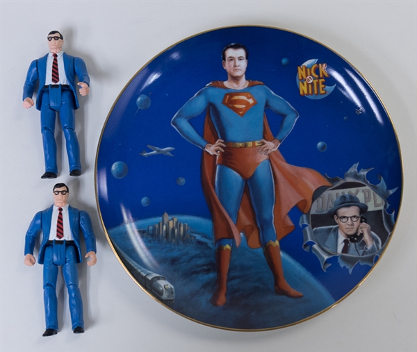 Superman Collectors Lot - (2) Mail-In Clark Kent Action Figures and Nick at Nite Superman 9-1/2 Collectors Plate