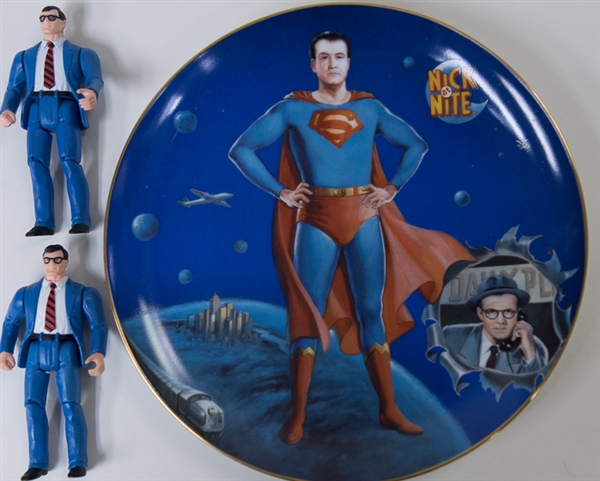 Superman Collectors Lot - (2) Mail-In Clark Kent Action Figures and Nick at Nite Superman 9-1/2 Collectors Plate