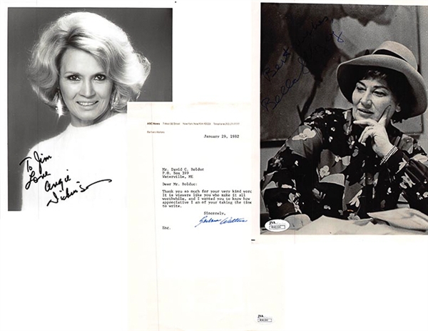 Lot of 3 Celebrity Signed Photos & Letters w. Angie Dickinson/Barbara Walters/Bell Abzug - JSA & Beckett COA