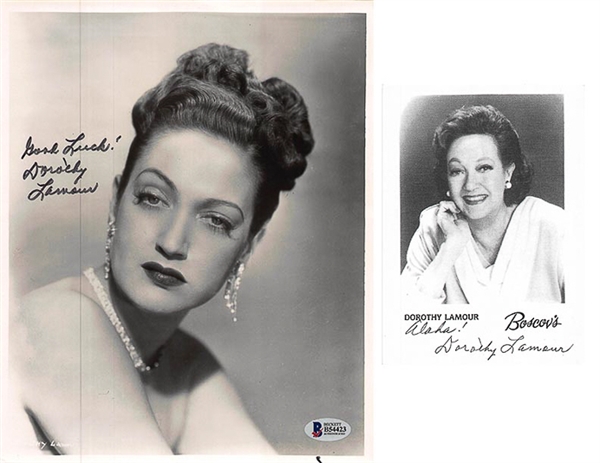Actress Dorothy Lamour Signed 3x5 Black & White Promotional Card & 1 - 8x10 Photo- Beckett COA