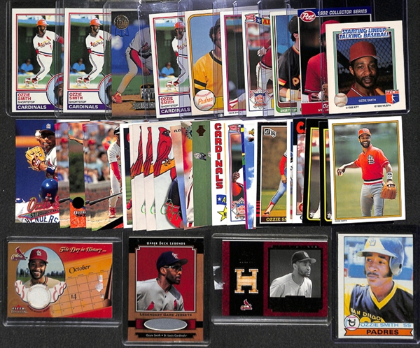 Lot Of 40 Assorted Ozzie Smith Cards w. Relics & Rookie