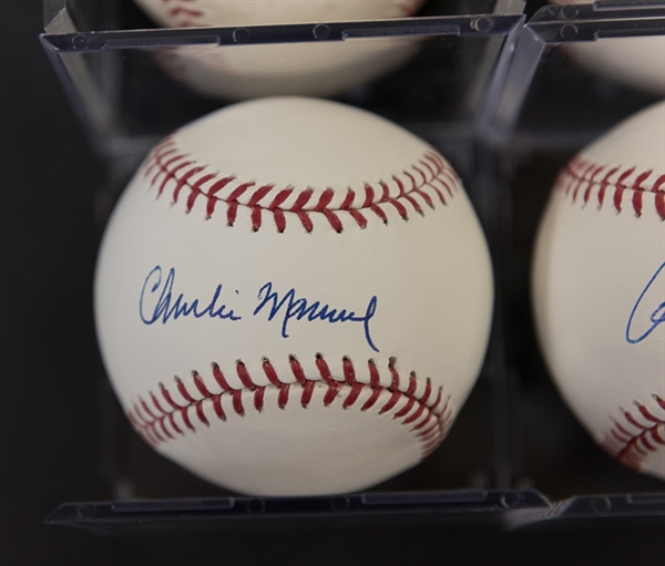 Lot Of 4 Signed Phillies Baseballs (c. 2008-2015) w. Charlie Manuel & Cody Asche