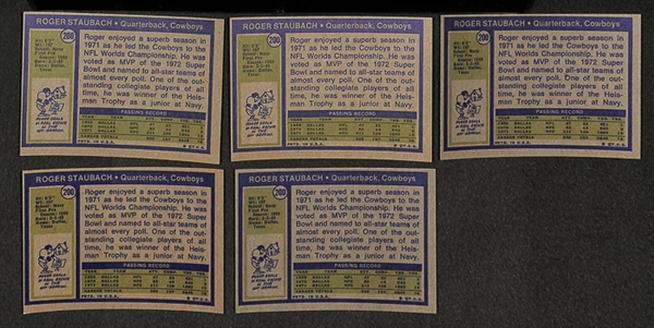 Lot of 5 1972 Roger Staubach Rookie Cards
