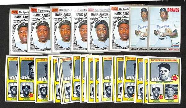 Lot of 30 Hank Aaron Cards from 1970-1973 (inc. 22 Topps 1973 All-Time HR Leader Cards #1)