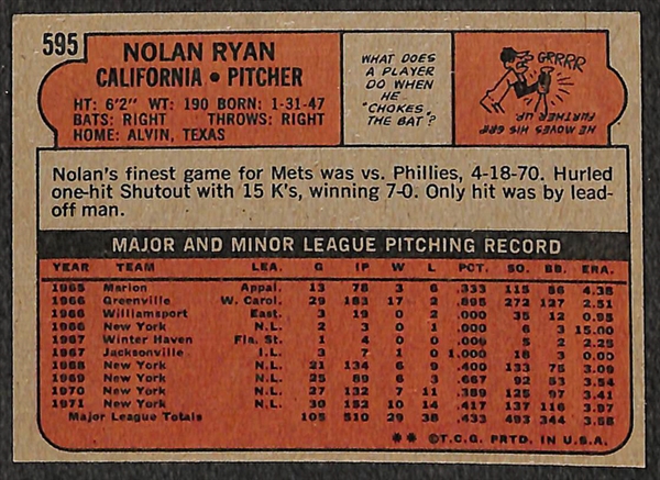 Lot of 16 Nolan Ryan 1972 Topps Cards (Card #595)