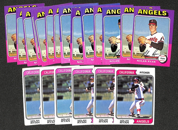 Lot of 21 Nolan Ryan Topps Card Inc. (6) 1974 and (15) 1975