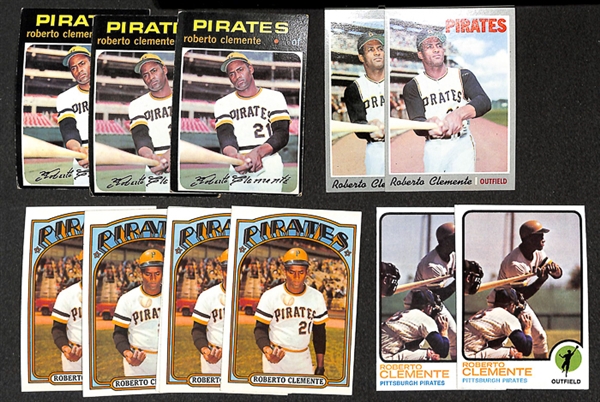 Lot of 12 Roberto Clemente Topps Cards from 1970 to 1973