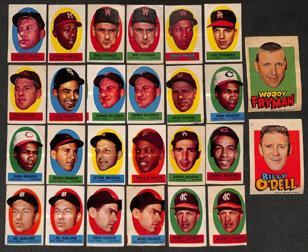 Lot of 1963 Topps Peel-Offs and 1967 Topps Stickers w/ Mantle, Mays, Koufax, Aaron