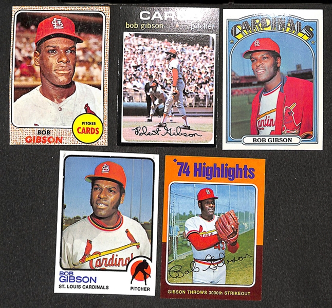 Lot of 33 Bob Gibson Topps Baseball Cards from 1968-1975