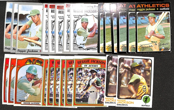 Lot of 25 Reggie Jackson Topps Baseball Cards from 1970 - 1973