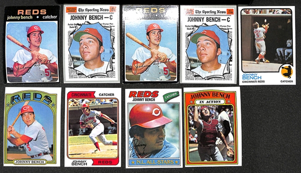 Lot of 88 Johnny Bench Topps Baseball Cards from 1970-1977