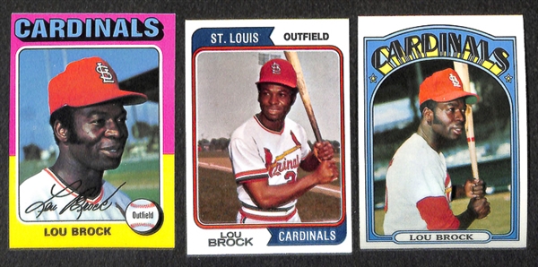 Lot of 82 Lou Brock Topps Baseball Cards from 1972-1978