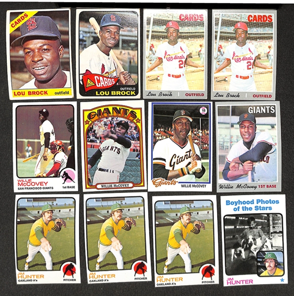Lot of 77 Topps Baseball Star Cards of Ashburn, Banks, Brock, Fingers, Hunter, & McCovey From 1957-1979
