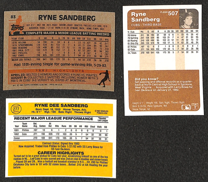 Lot of 34 - 1983 Ryne Sandberg Rookie Cards - Topps/Donruss/Fleer