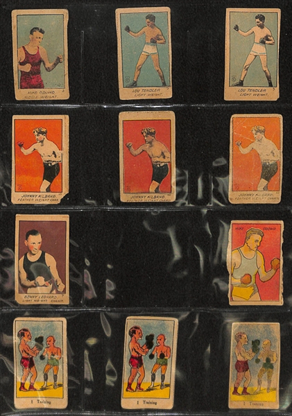 Lot of 19 Assorted 1920 W516-1 Boxing Cards w. Jack Dempsey x3 & 4 Additional 1920s Boxing Strip Cards