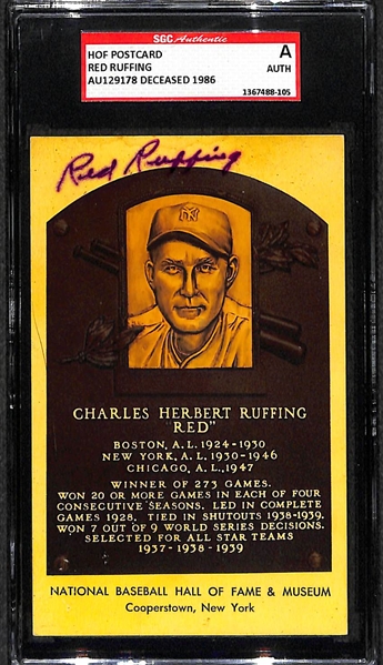 Red Ruffing Autographed HOF Plaque Card (SGC Authenticated and Slabbed)