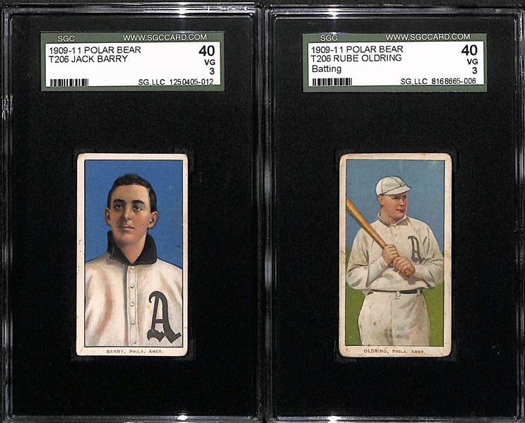 Lot of (2) SGC Graded VG 1909-11 T206 Philadelphia Athletics Polar Bear Cards - Jack Berry SGC 3 and Rube Oldring (Batting) SGC 3