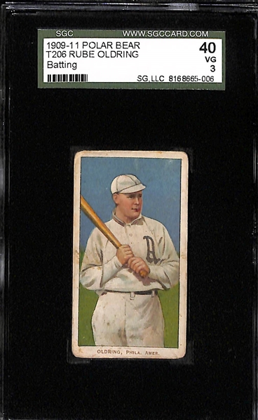 Lot of (2) SGC Graded VG 1909-11 T206 Philadelphia Athletics Polar Bear Cards - Jack Berry SGC 3 and Rube Oldring (Batting) SGC 3