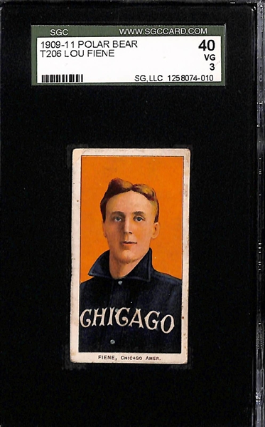 Lot of (3) SGC Graded 1909-11 T206 Chicago Black Sox  (AL) Polar Bear Cards - Fiene SGC 3, F. Smith SGC 2 (white cap), Atz SGC 2