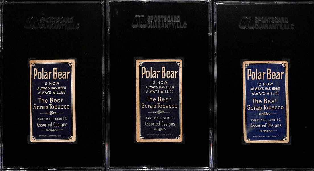 Lot of (3) SGC Graded 1909-11 T206 Chicago Black Sox  (AL) Polar Bear Cards - Fiene SGC 3, F. Smith SGC 2 (white cap), Atz SGC 2