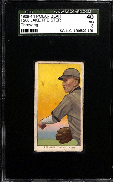 Lot of (2) SGC Graded 1909-11 T206 Chicago Cubs (NL) Polar Bear Cards - Pfeister (Throwing) SGC 3, Kroh SGC 3