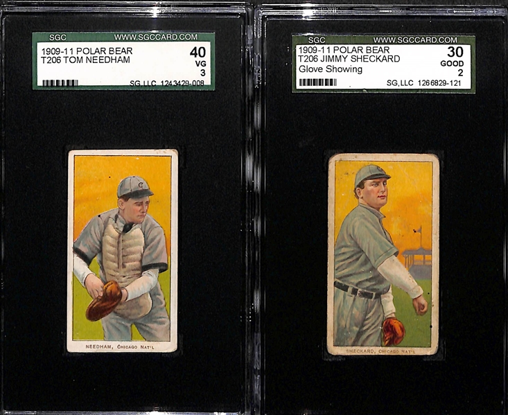 Lot of (2) SGC Graded 1909-11 T206 Chicago Cubs (NL) Polar Bear Cards - Sheckard (Glove Showing) SGC 2, Needham SGC 3