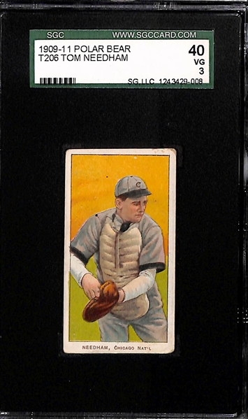 Lot of (2) SGC Graded 1909-11 T206 Chicago Cubs (NL) Polar Bear Cards - Sheckard (Glove Showing) SGC 2, Needham SGC 3