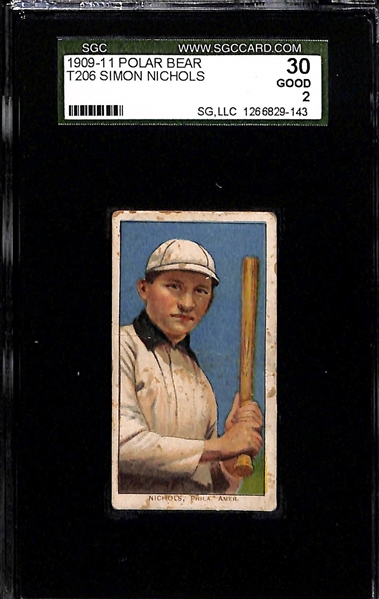 Lot of (2) SGC Graded 1909-11 T206 Philadelphia Athletics Polar Bear Cards - Krause (Pitching) SGC 3, Nichols SGC 2