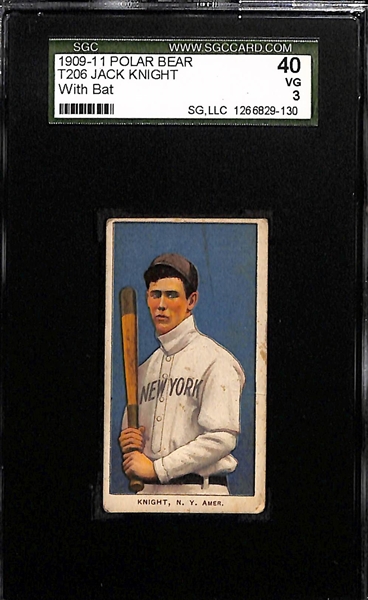 Lot of (2) SGC Graded 1909-11 T206 NY Yankees Polar Bear Cards - Knight (w/ bat) SGC 3, Ford SGC 2.5