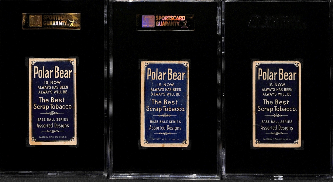 Lot of (3) SGC Graded 1909-11 T206 Polar Bear Cards - Taylor (Buffalo) SGC 3, O'Brien (St. Paul) SGC 2, Davidson (Indianapolis) SGC 2