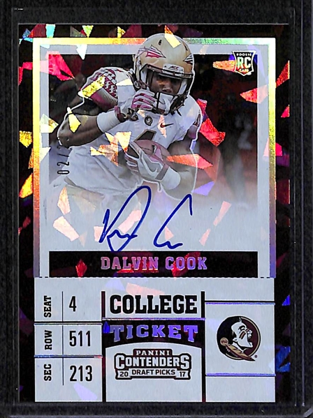 Lot of (3) 2017 Panini Contenders Certified Autograph Football Rookies (Dalvin Cook #/23; Ryan Switzer #/23; and Mike Williams)
