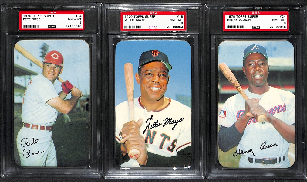 PSA 8 Lot of (3) 1970 Topps Super - Aaron, Mays, Rose - All PSA 8 NM-Mint