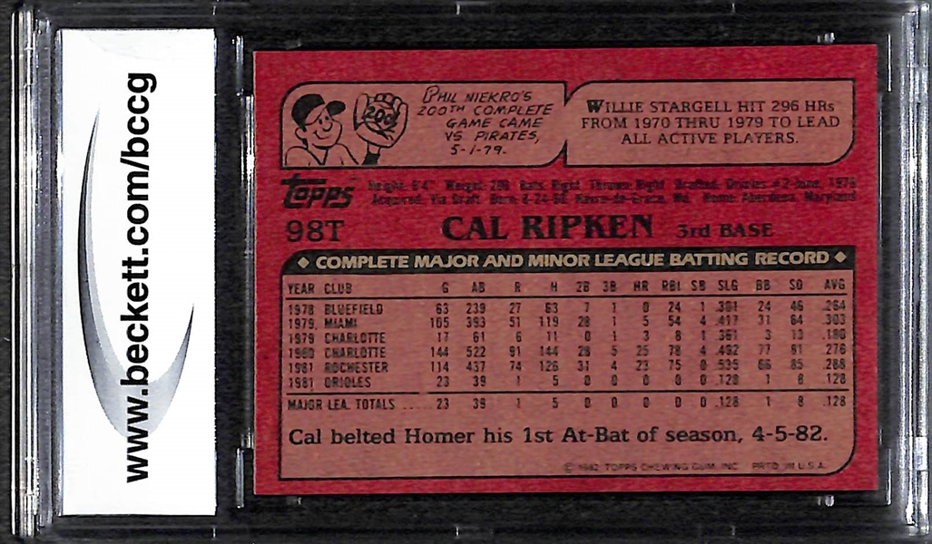 1982 Topps Traded Cal Ripken Rookie Card Graded Beckett BCCG 9 (NM or Better)
