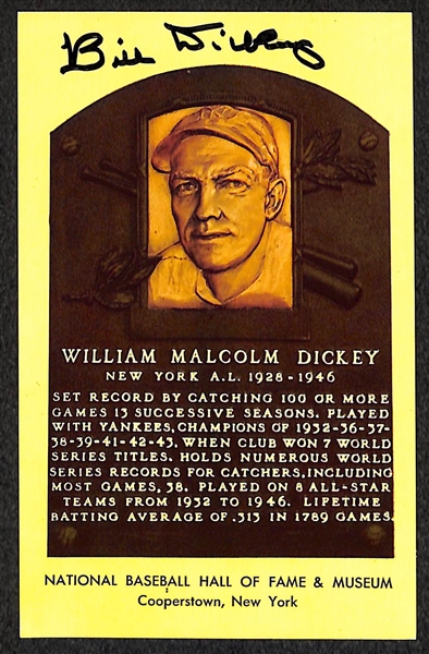 Bill Dickey Signed Baseball Hall of Fame Plaque Post Card (JSA sticker)