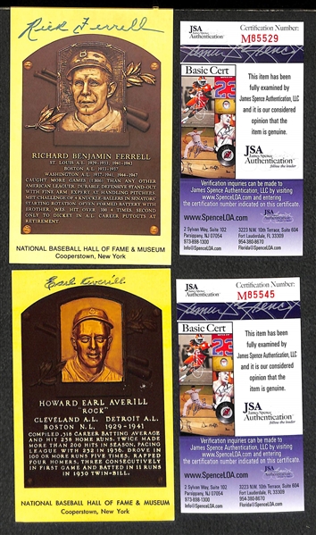 Earl Averill and Rick Ferrell Signed Baseball Hall of Fame Plaque Post Cards (w/ JSA COAs) - Lot of (2)