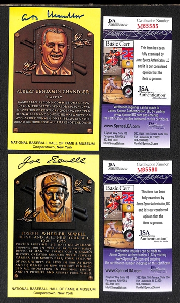 Happy Chandler and Joe Sewell Signed Baseball Hall of Fame Plaque Post Cards (w/ JSA COAs) - Lot of (2)