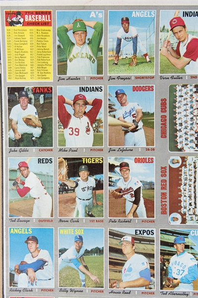  1970 Topps Baseball Semi-High 6th Series Uncut Sheet w. Pete Rose & Jim Hunter