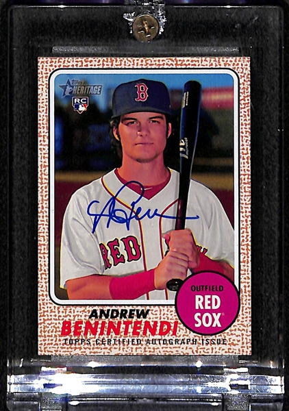 2017 Topps Heritage Andrew Benintendi Real One Blue Ink Certified Autograph Rookie Card (Red Sox)