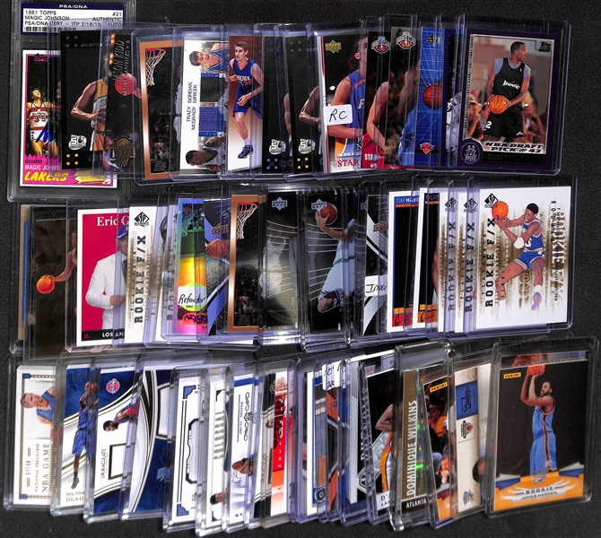  Lot of Over 50 Basketball Insert, Star, Jersey & Rookie Cards!  Inc. Magic Johnson Autograph, (4) Harden Rookie, 2 D. Russell Rookie