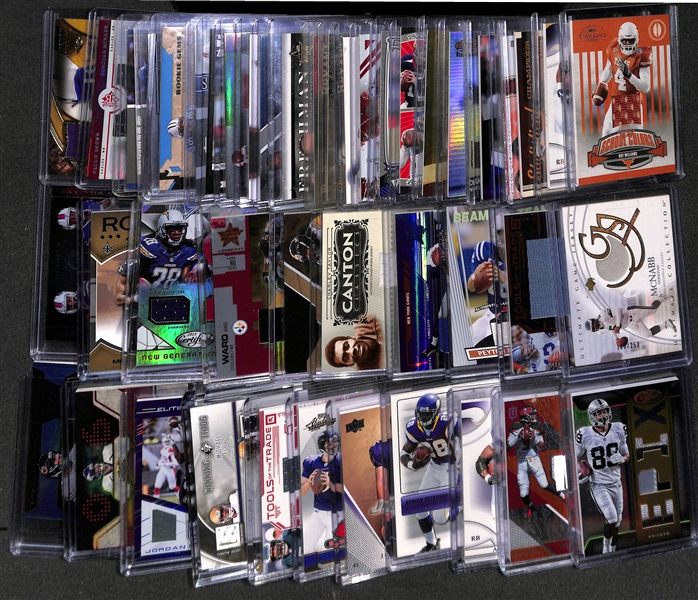 Lot of (45) Certified Football Relic/Jersey Cards w/ Winston, A. Cooper, Hines Ward, A. Petereson, Troy Polamalu,Peyton Manning, Eli Manning, Roger Staubach, D. McNabb, +