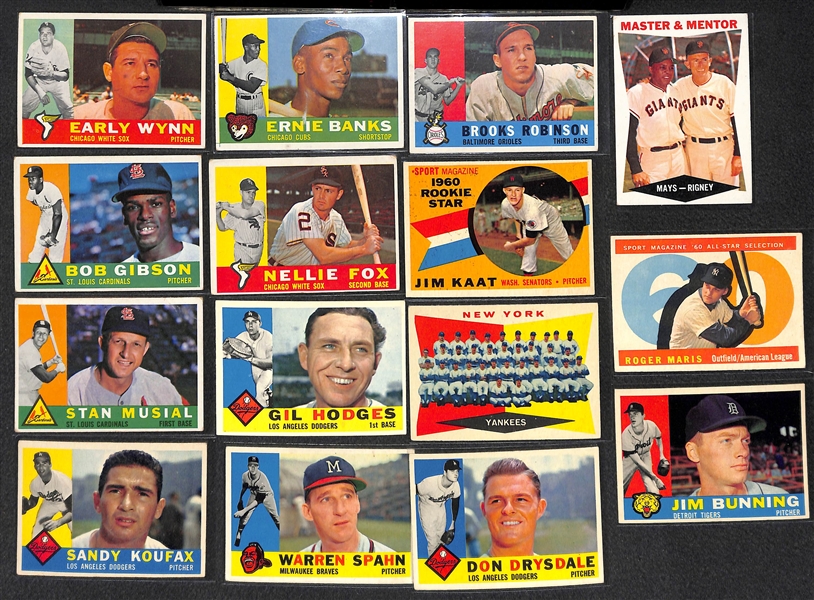 1960 Topps Baseball Partial Set - Includes 372 of 572 Cards - w. Koufax & Musial