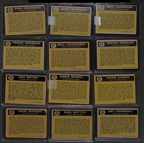 1961 Topps Baseball Near Complete Set - Includes 542 of 589 Cards - w. Hank Aaron & Carl Yastrzemski