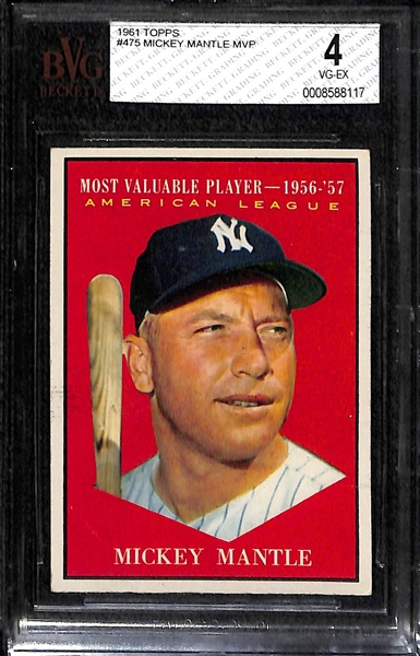Lot of (2) 1961 Topps #475 Mickey Mantle MVP Cards (Graded BVG 5.5 and 4.0)